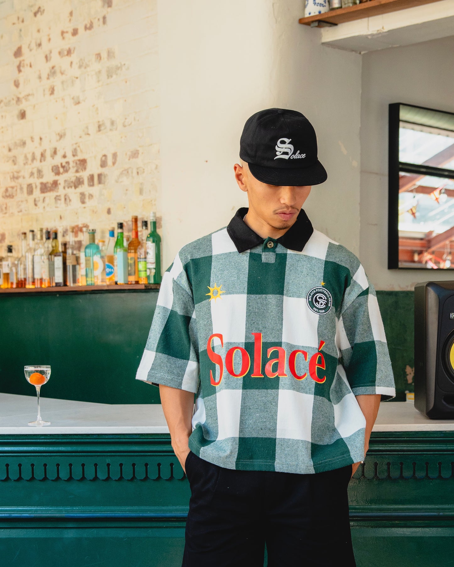 Old English 5 Panel Baseball Cap - Carbon Black/Ivory