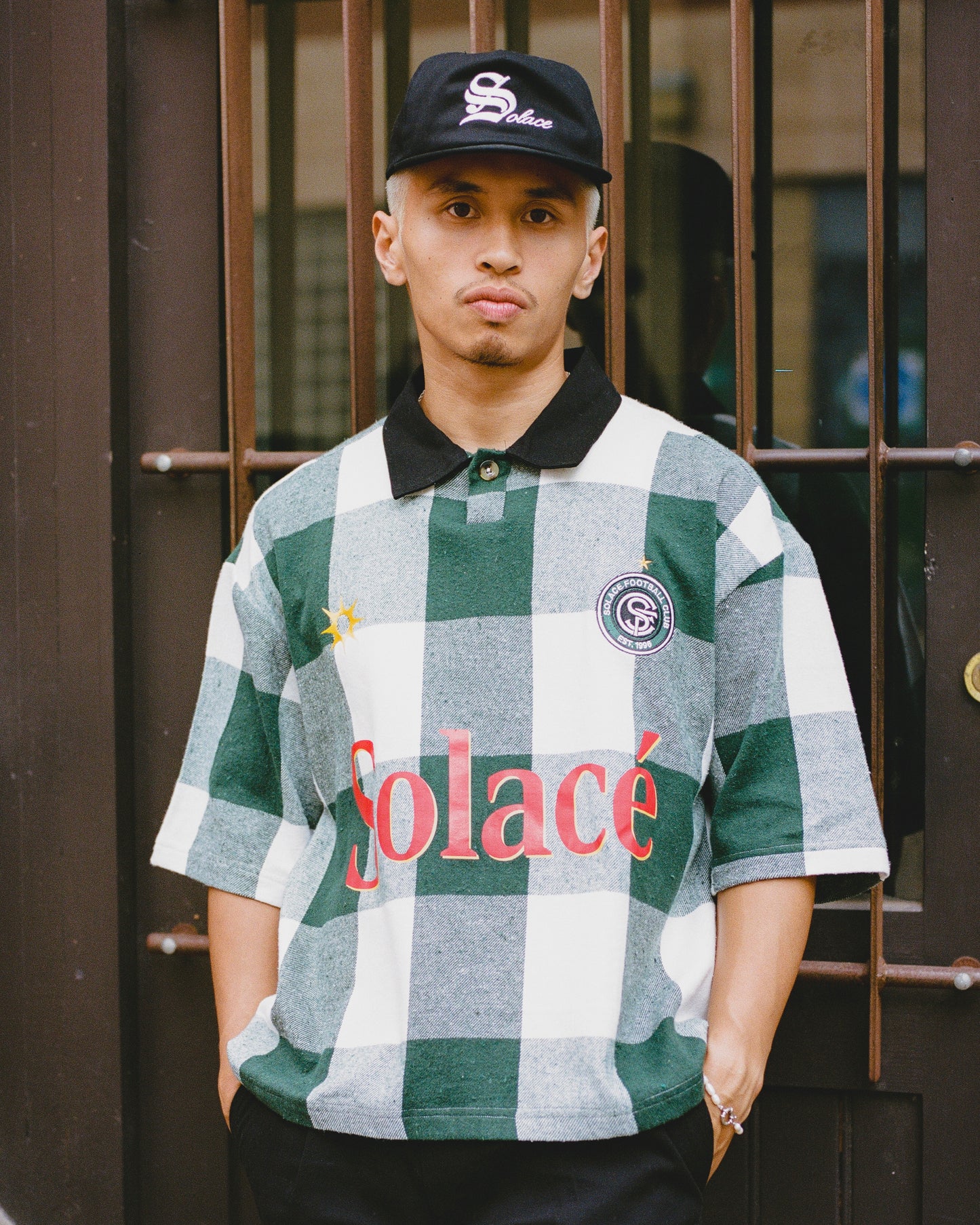 Old English 5 Panel Baseball Cap - Carbon Black/Ivory