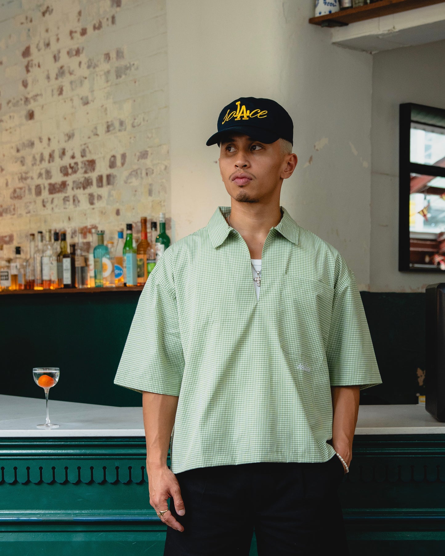 soLAce 5 Panel Baseball Cap - Midnight Navy/Antique Gold