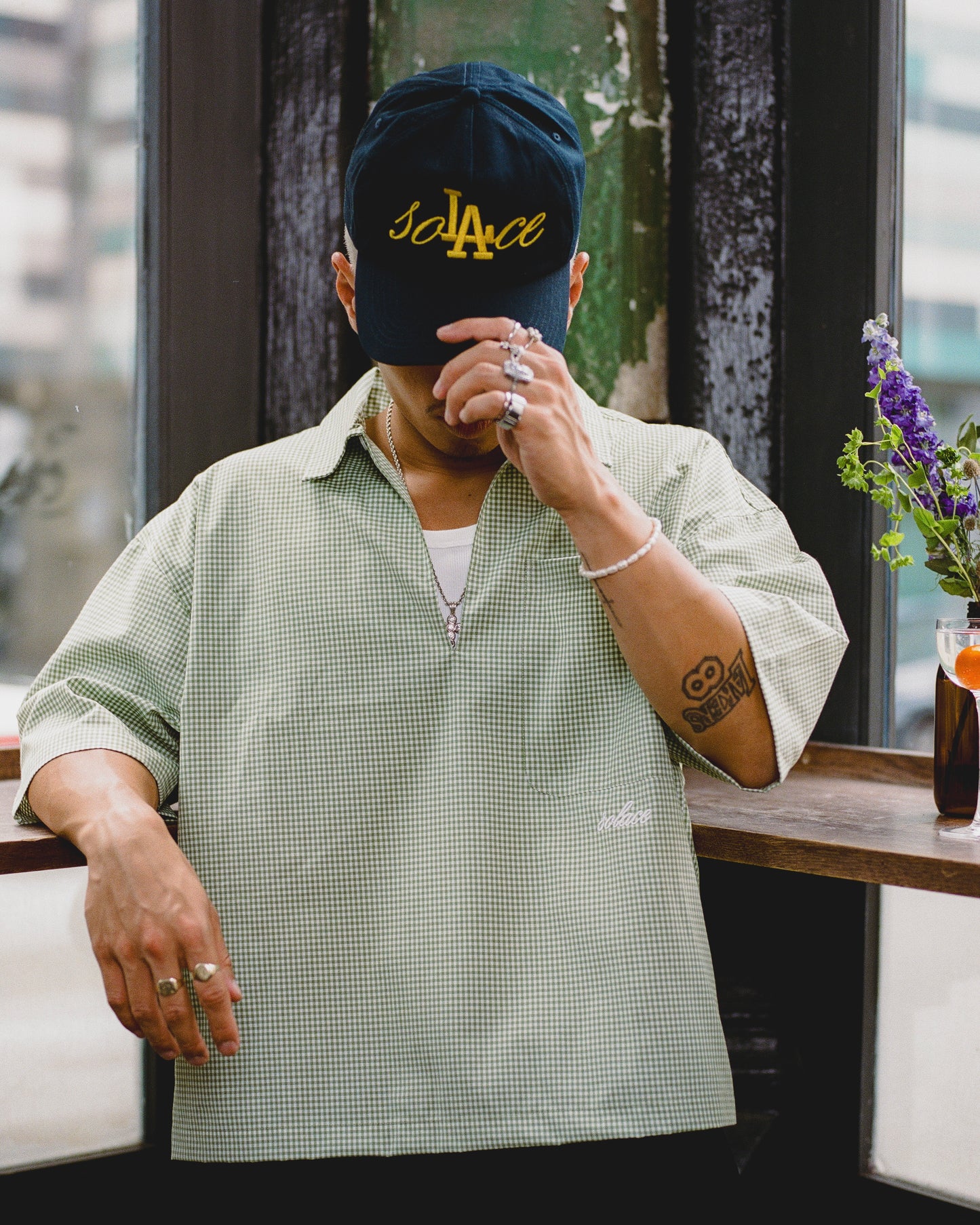 soLAce 5 Panel Baseball Cap - Midnight Navy/Antique Gold