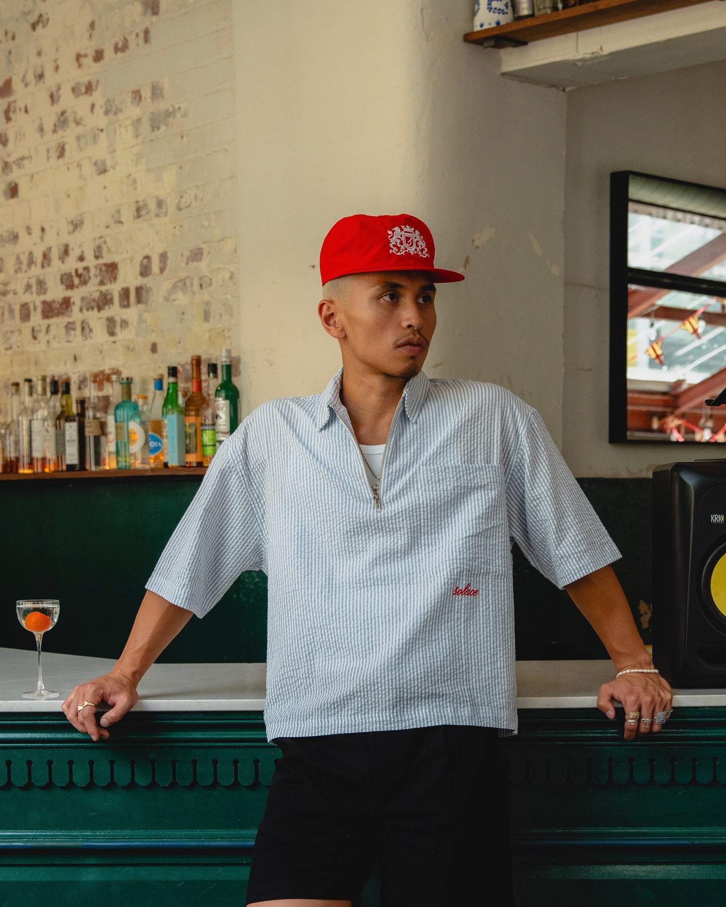 Royal Crest 5 Panel Baseball Cap - Rose Red/Ivory