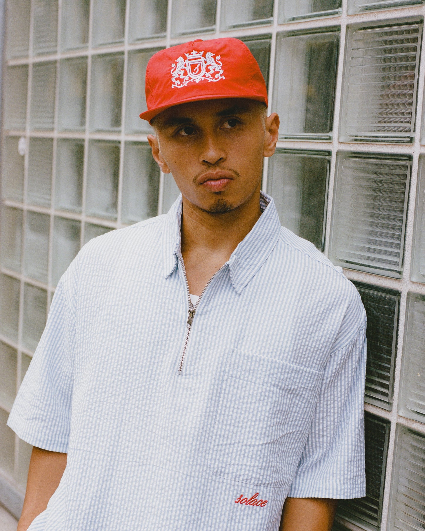 Royal Crest 5 Panel Baseball Cap - Rose Red/Ivory