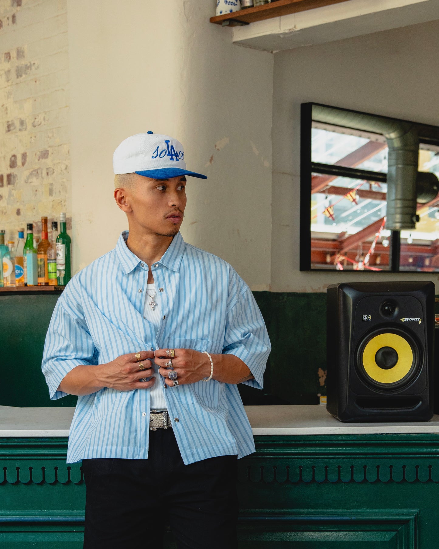Corduroy soLAce 5 Panel Baseball Cap - Ivory/Dodger Blue