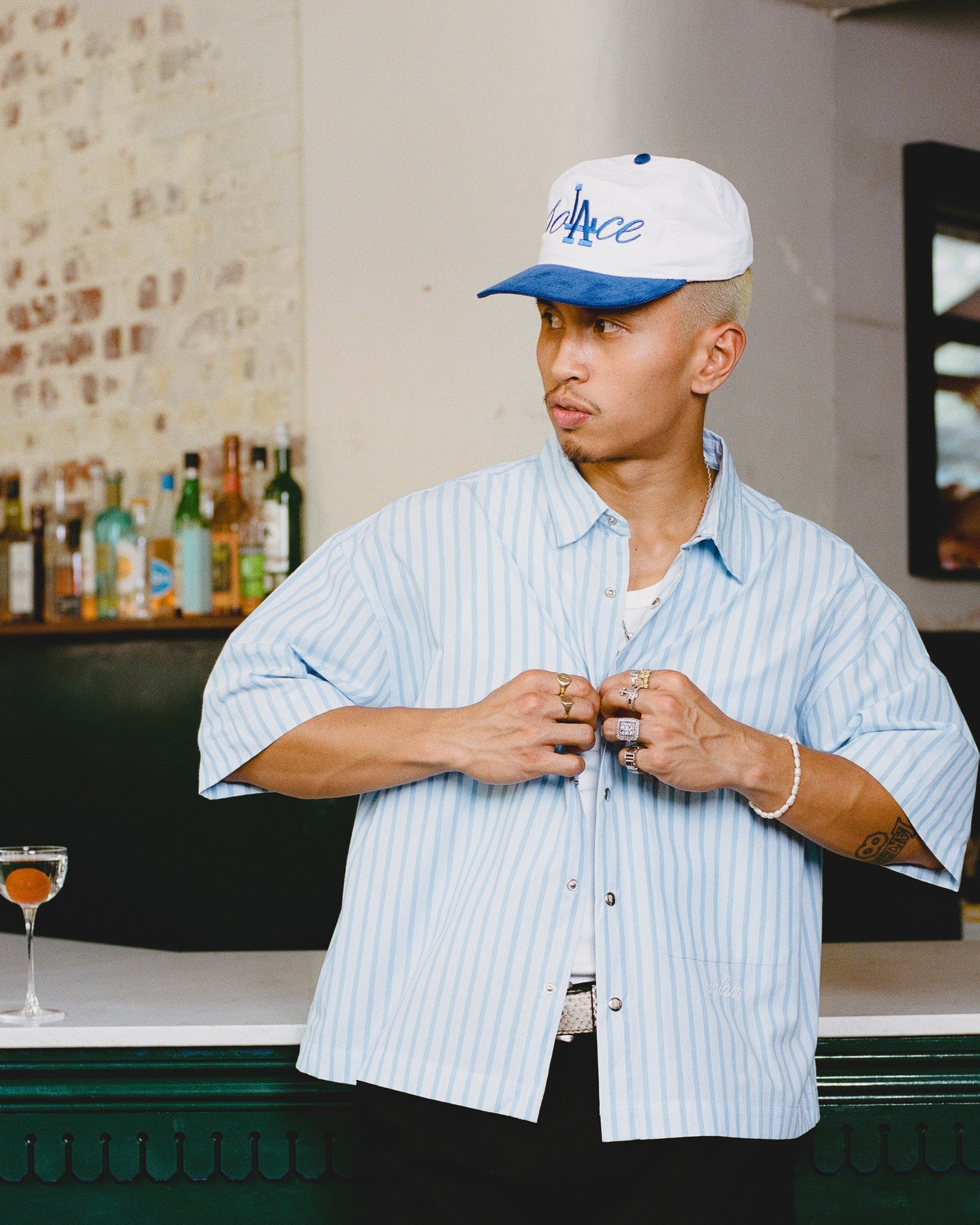 Corduroy soLAce 5 Panel Baseball Cap - Ivory/Dodger Blue
