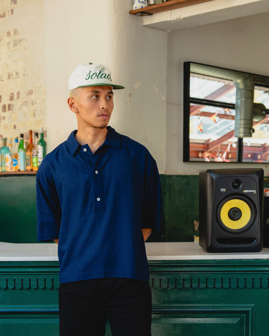 Chainstitch Cursive 5 Panel Baseball Cap - Ivory/Forest Green