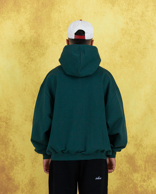 Cursive Logo Zip-Up Hoodie - Forest Green/Ivory
