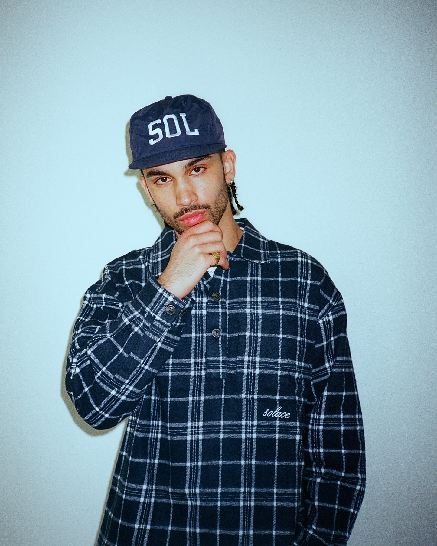 Nylon Varsity 5 Panel Baseball Cap - Midnight Navy/Ivory