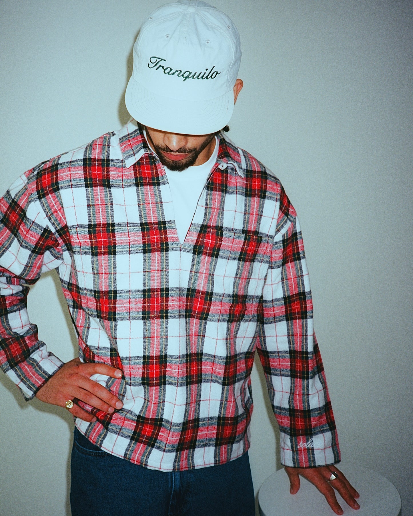 Oversized Boxy Check Flannel Smock Shirt - Rose Red/Ivory