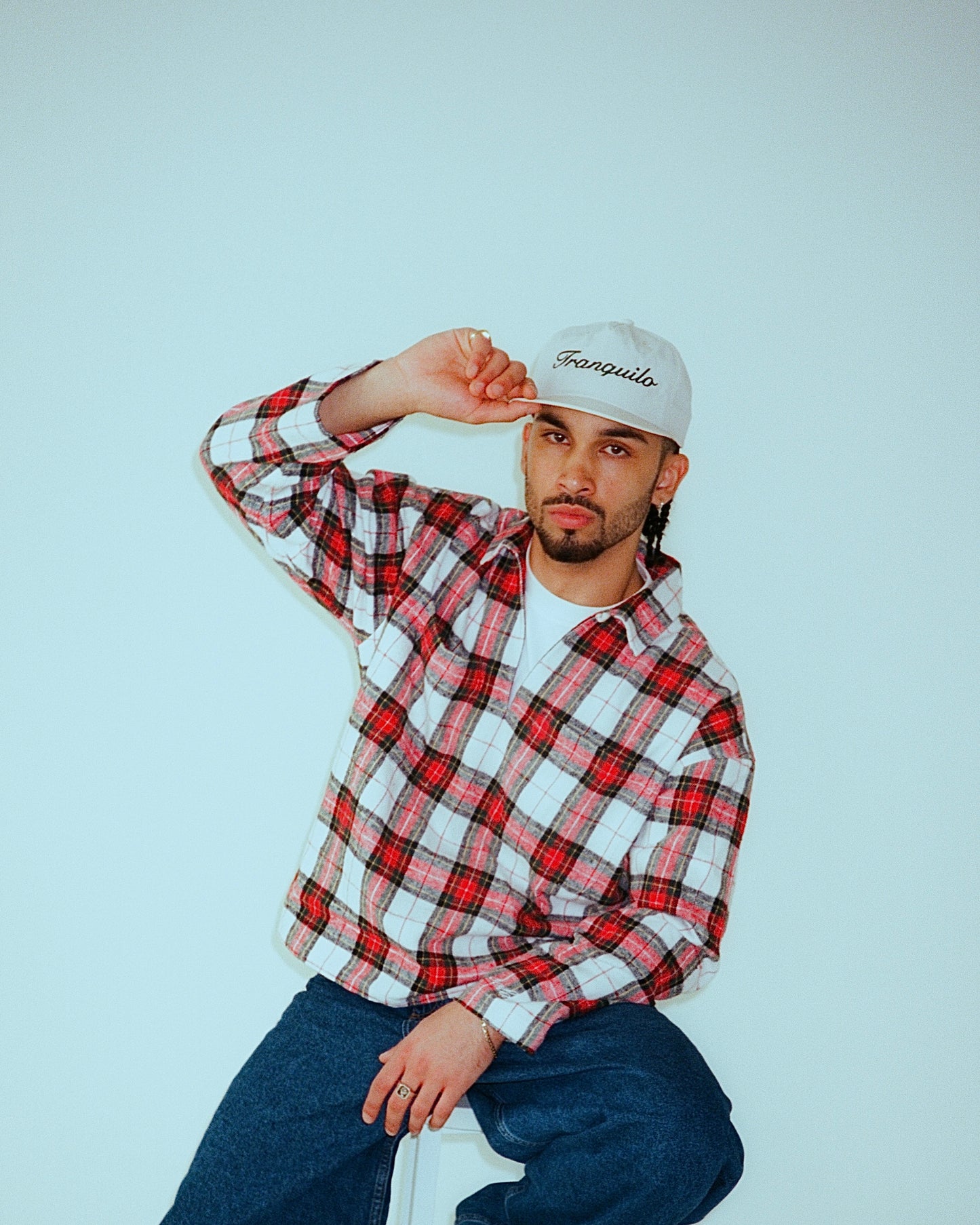 Nylon Tranquilo 5 Panel Baseball Cap - Bone White/Forest Green