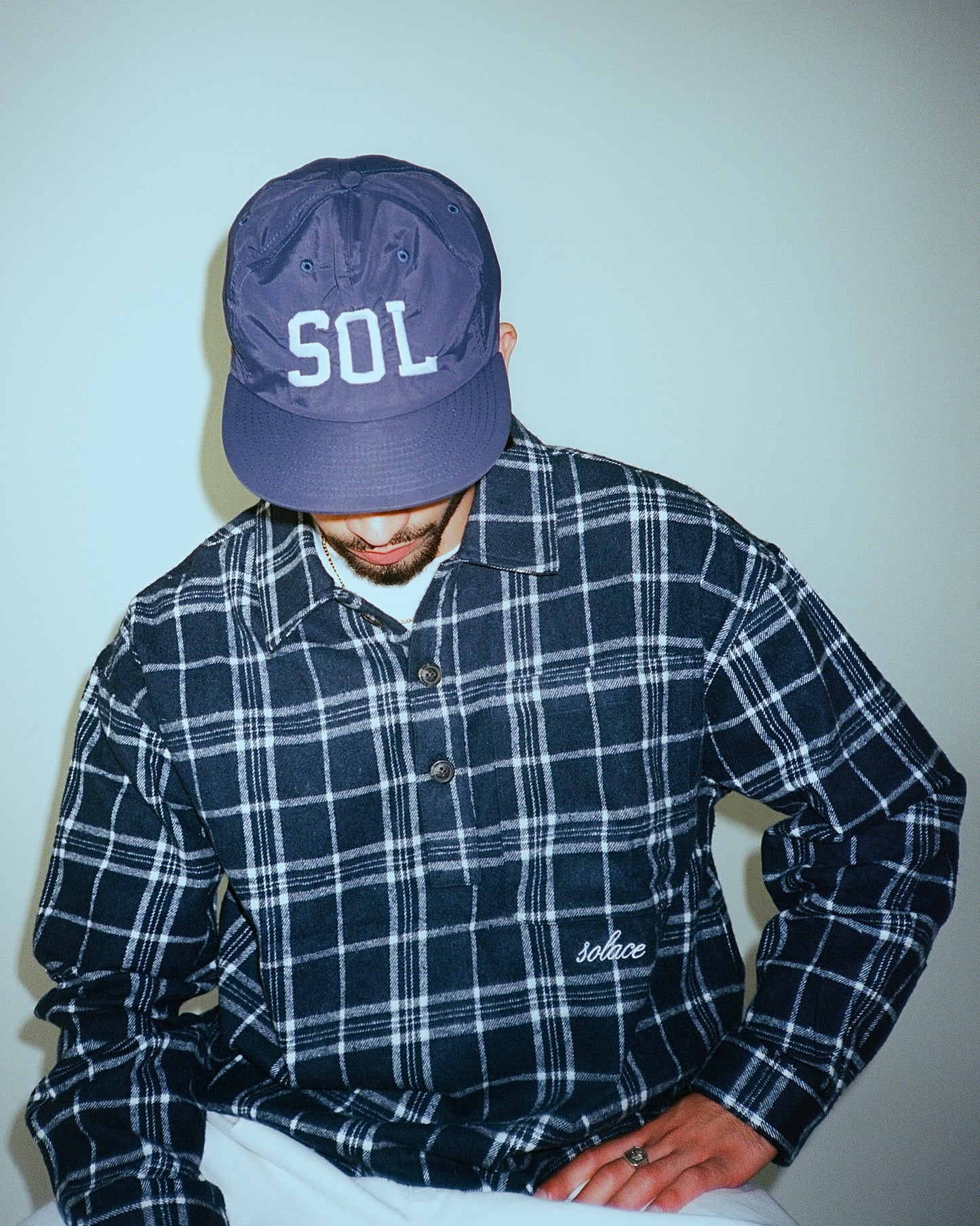 Nylon Varsity 5 Panel Baseball Cap - Midnight Navy/Ivory