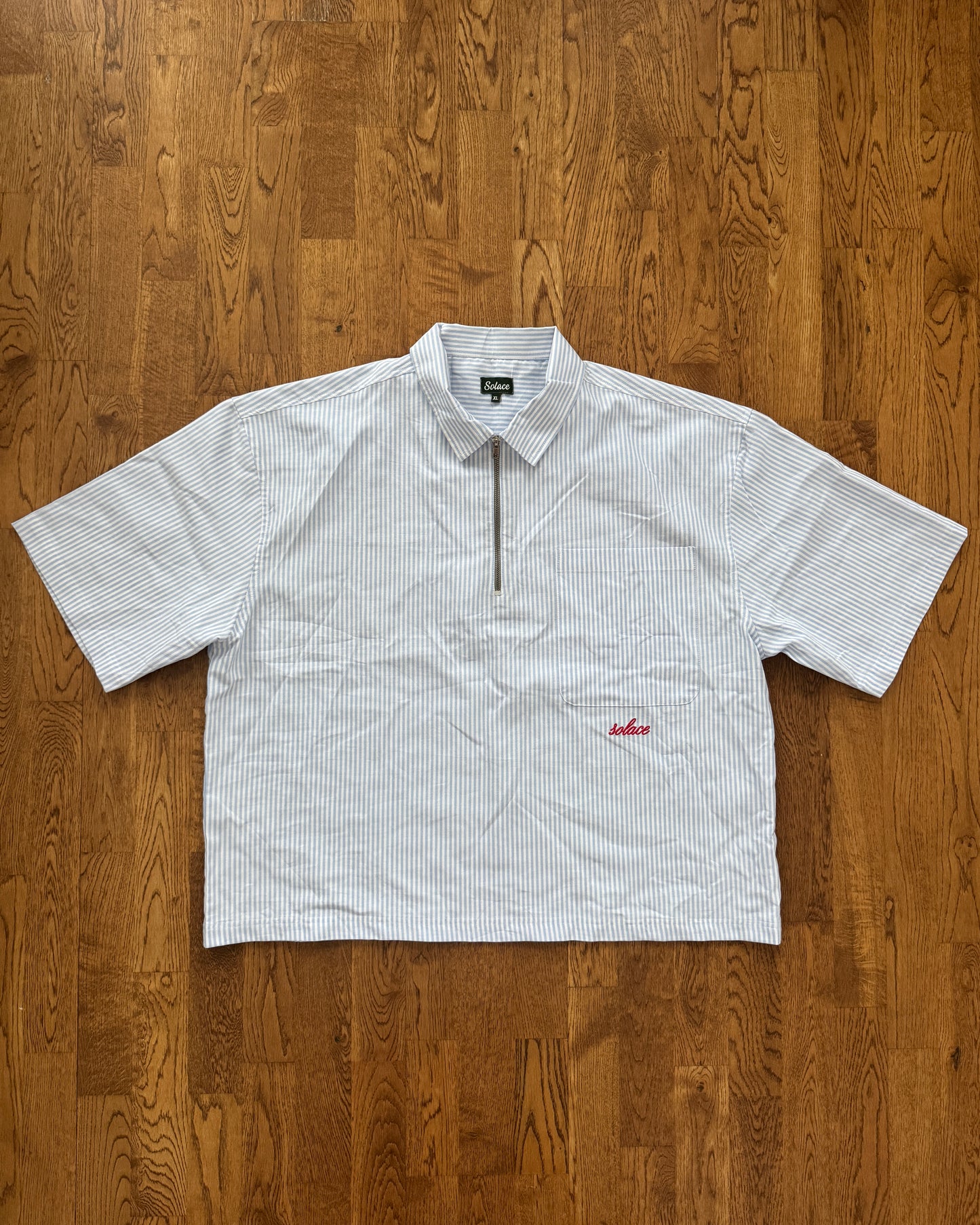 Striped Half Zip Polo - Sky Blue/Rose Red