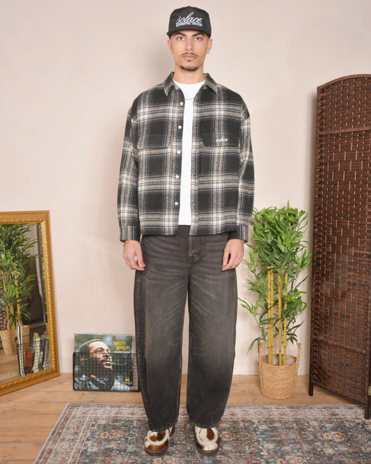 Oversized Boxy Twin Pocket Check Shirt - Balsamic Black/Butter Beige