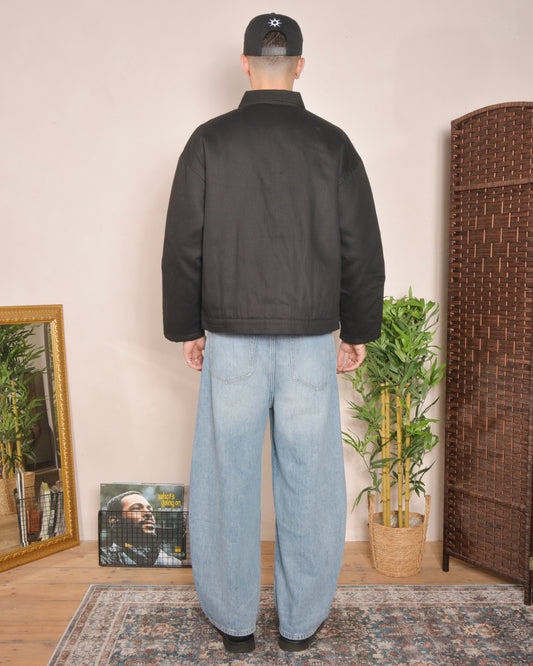 Oversized Boxy Quilted Twill Work Jacket - Balsamic Black/Ivory