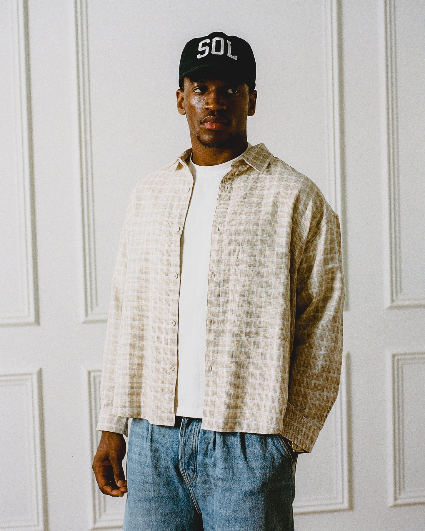 Crosshatch Check Flannel Button Shirt - Butter Beige/Ivory