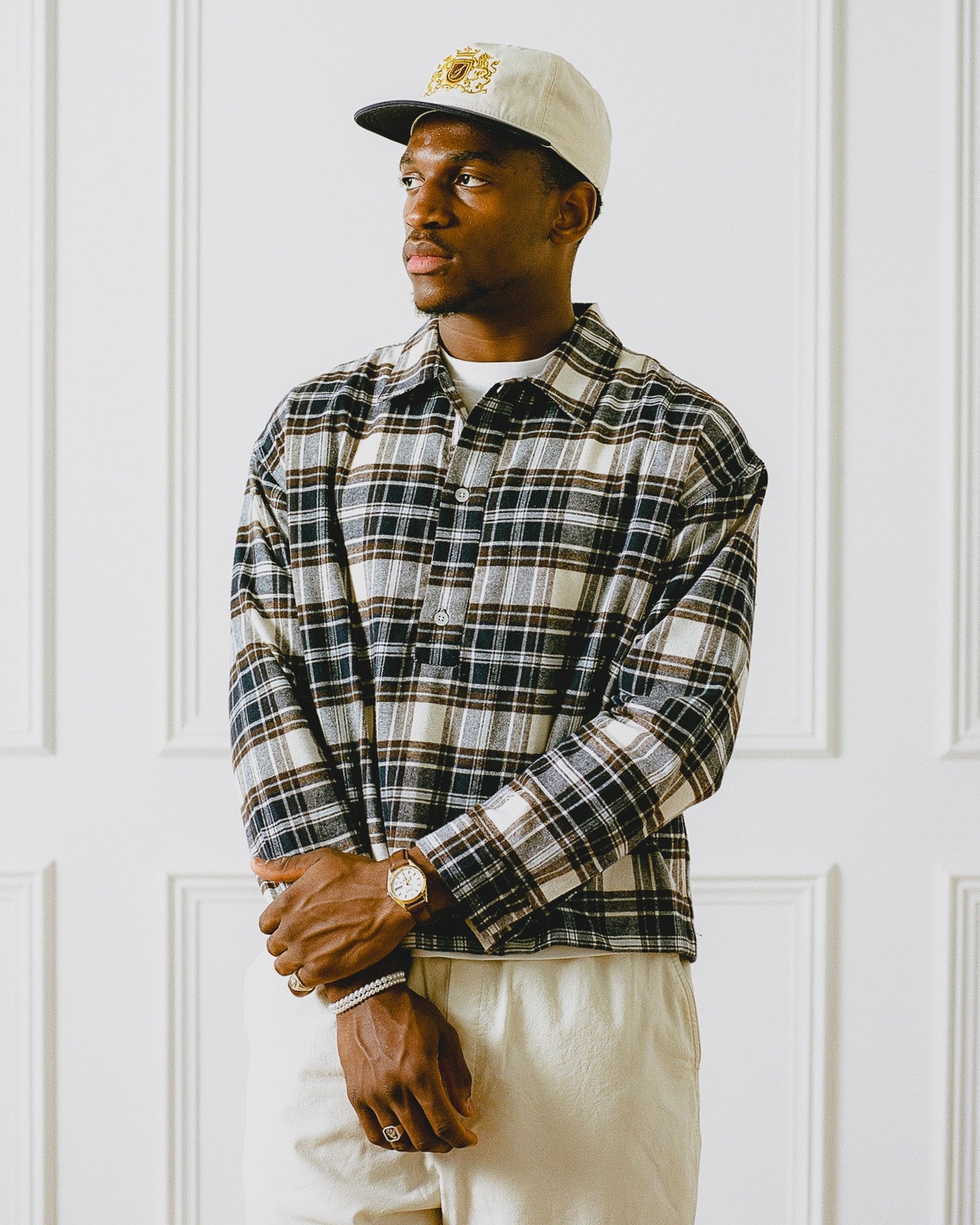 Check Flannel Polo Shirt - Midnight Navy/Cocoa Brown