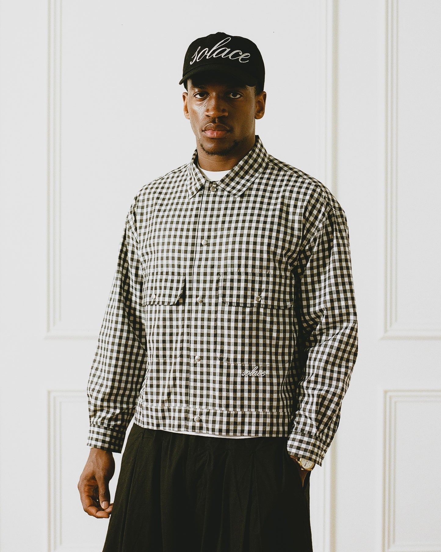 Gingham Check Trucker Jacket - Onyx Black/Ivory