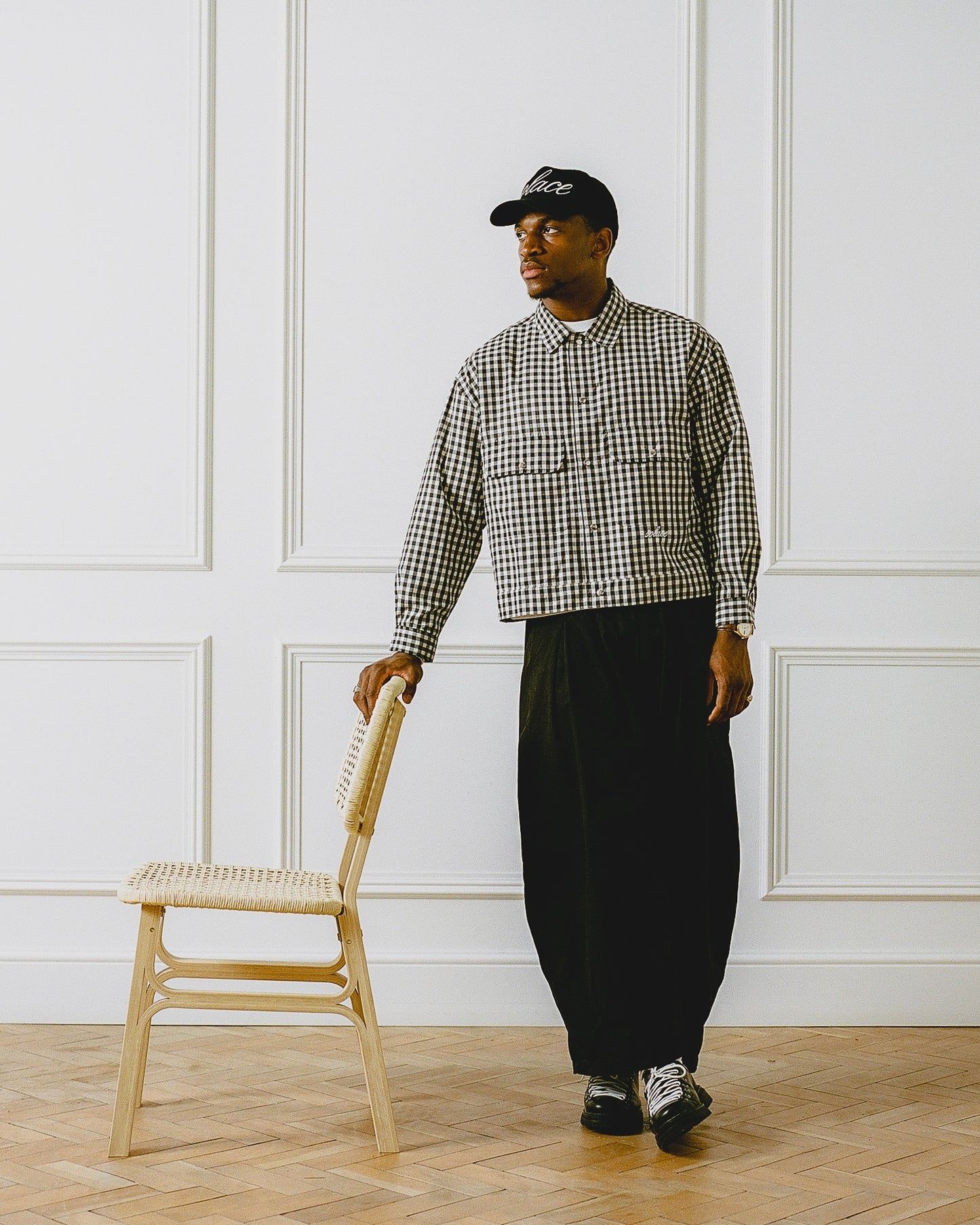 Gingham Check Trucker Jacket - Onyx Black/Ivory