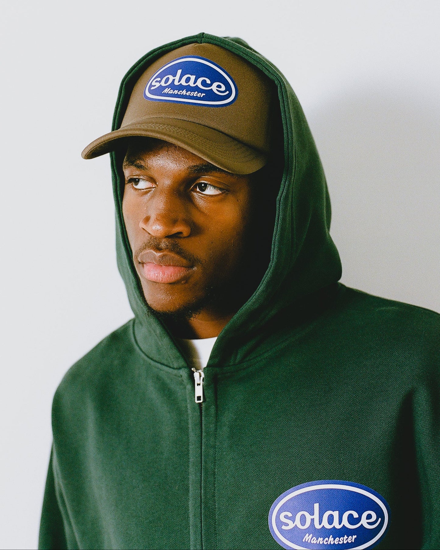 Sticker Logo Foam Trucker Cap - Walnut Brown/Cobalt Blue