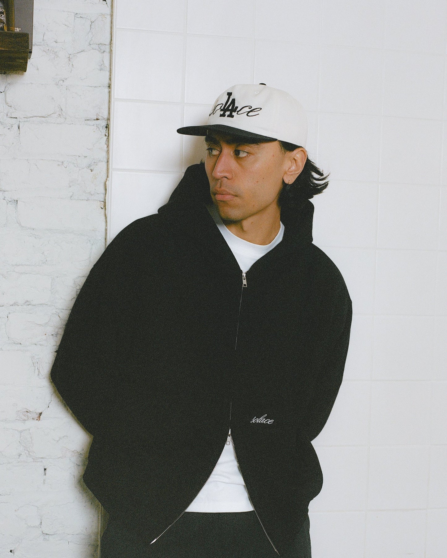 California Cursive 5 Panel Baseball Cap - Ivory/Carbon Black