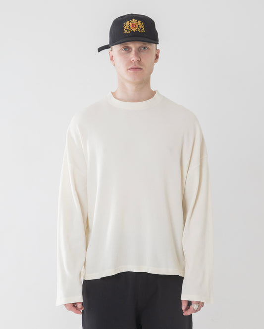 Cursive Logo Waffle Long Sleeve Tee - Vanilla Cream/Carbon Black