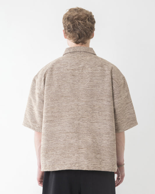 Boucle Short Sleeve Overshirt - Sandstorm Taupe/Ivory