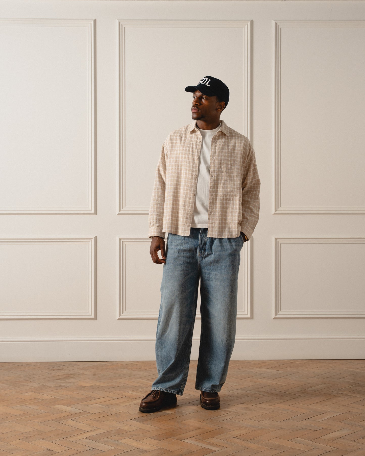Crosshatch Check Flannel Button Shirt - Butter Beige/Ivory