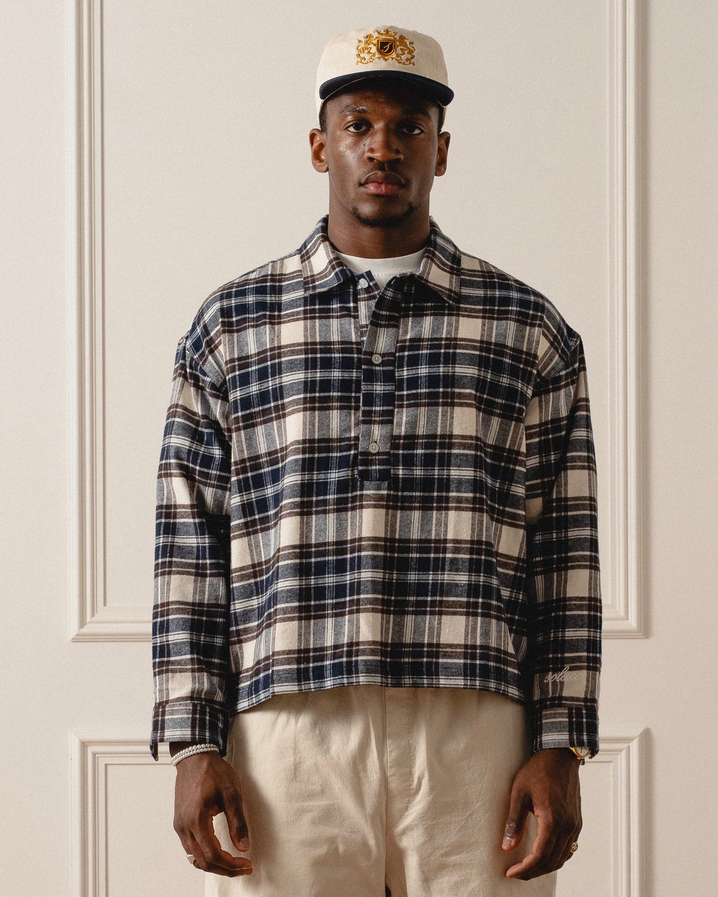 Check Flannel Polo Shirt - Midnight Navy/Cocoa Brown