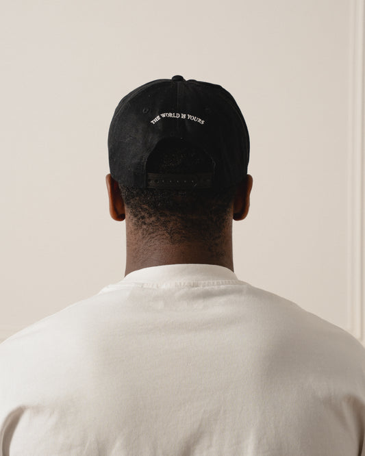 Chainstitch Cursive 5 Panel Baseball Cap - Onyx Black/Ivory