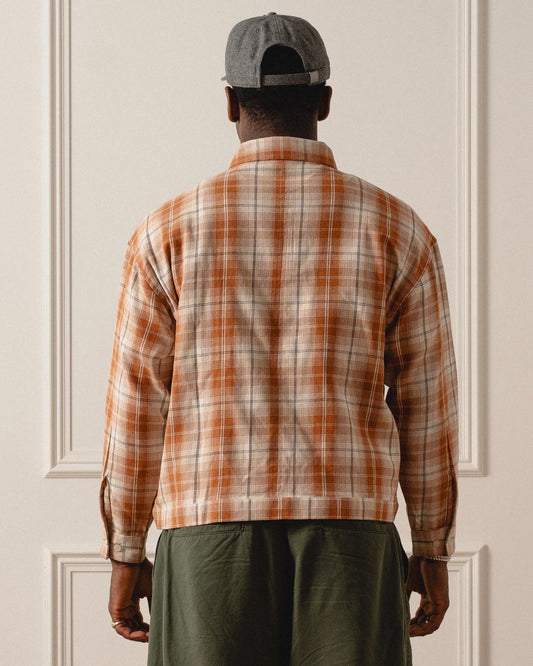 Check Curve Pocket Zip Jacket - Rust Orange/Ivory