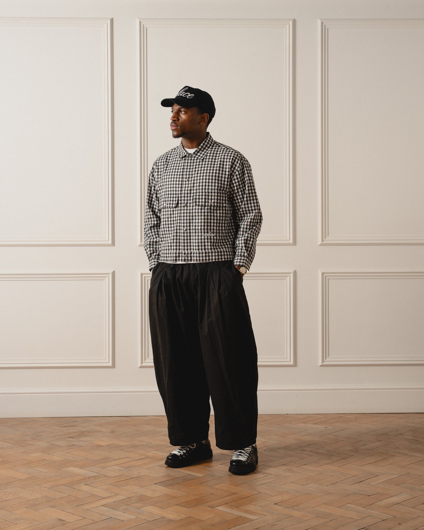 Gingham Check Trucker Jacket - Onyx Black/Ivory