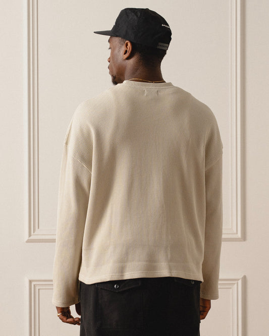 Chainstitch Logo Waffle Long Sleeve Tee - Vanilla Cream/Onyx Black