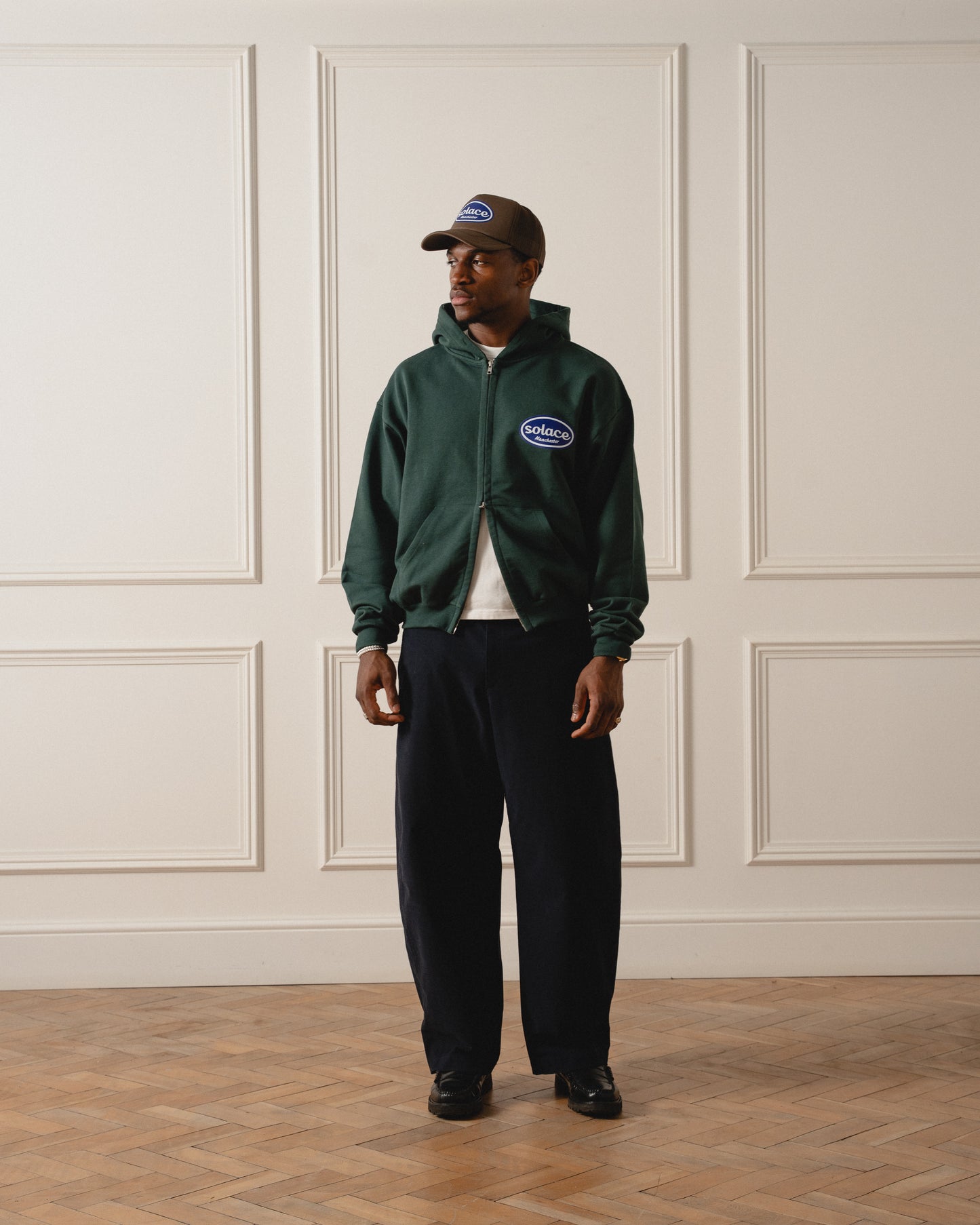 Sticker Logo Zip-Up Hoodie - Forest Green/Cobalt Blue