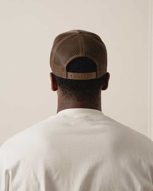 Sticker Logo Foam Trucker Cap - Walnut Brown/Cobalt Blue