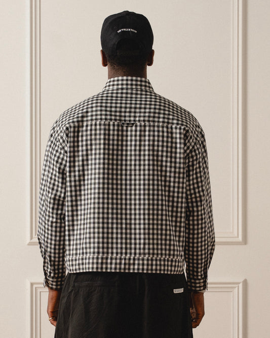 Gingham Check Trucker Jacket - Onyx Black/Ivory