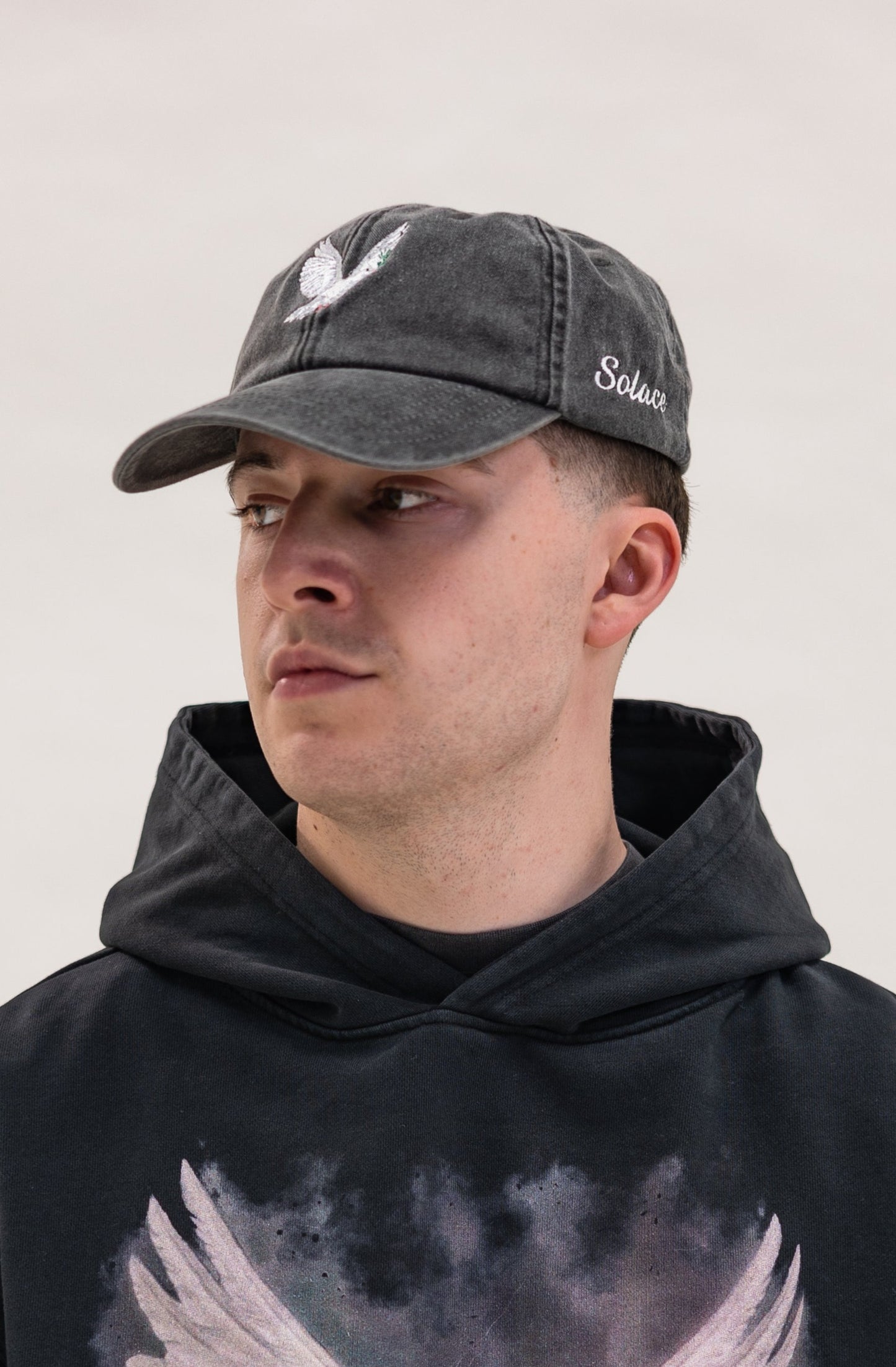 Peace Dove 6 Panel Baseball Cap - Washed Black/Ivory
