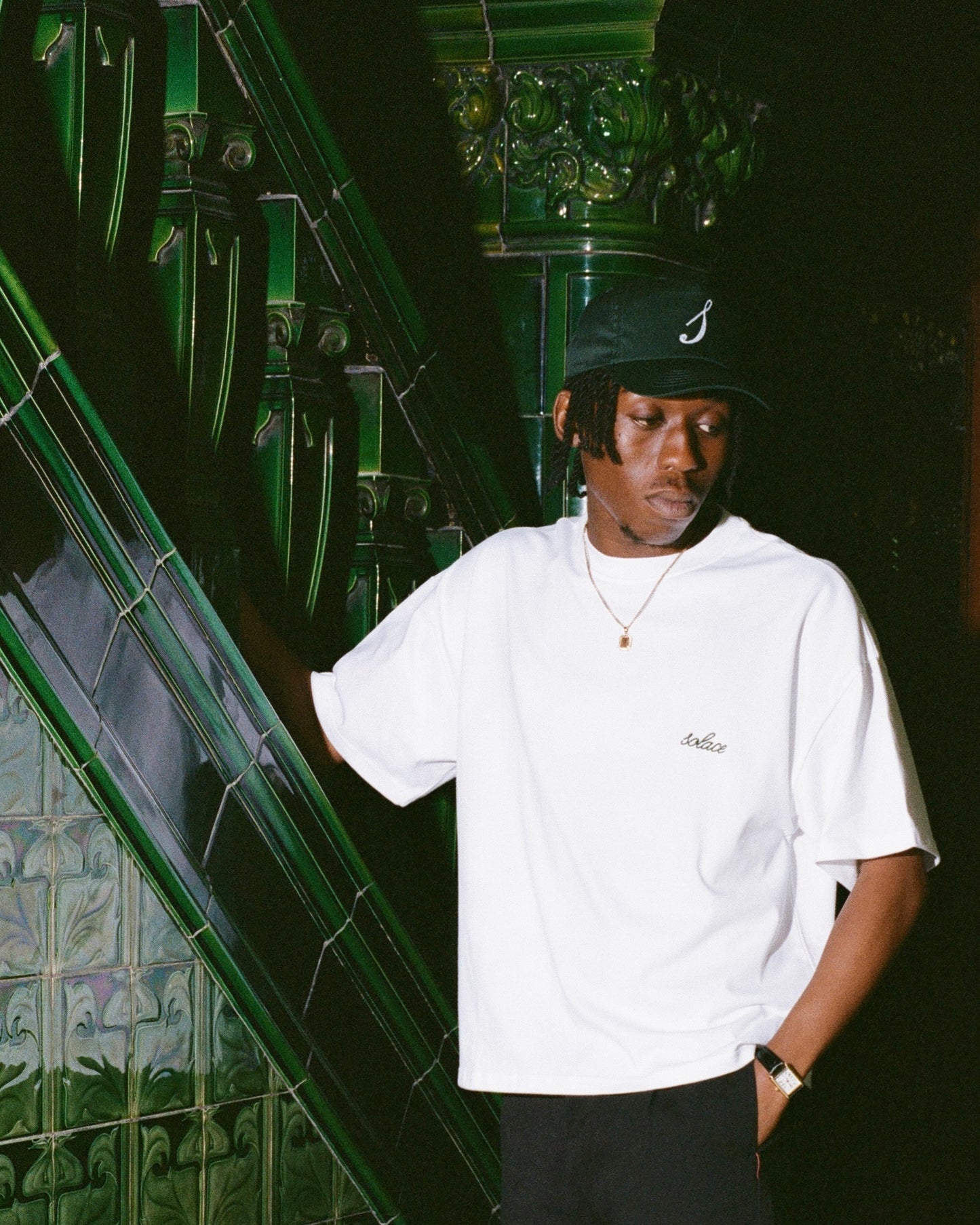 Chainstitch Initial 5 Panel Baseball Cap - Forest Green/Ivory