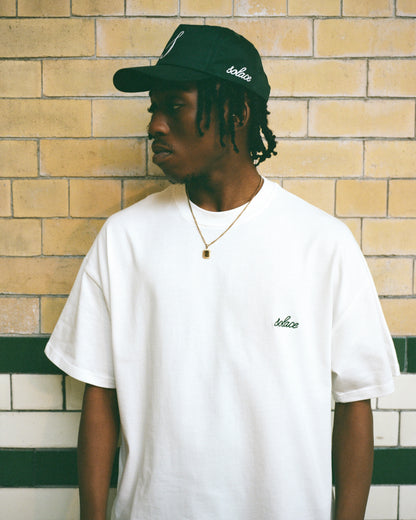 Oversized Boxy Chainstitch Logo T-Shirt - Ivory/Forest Green