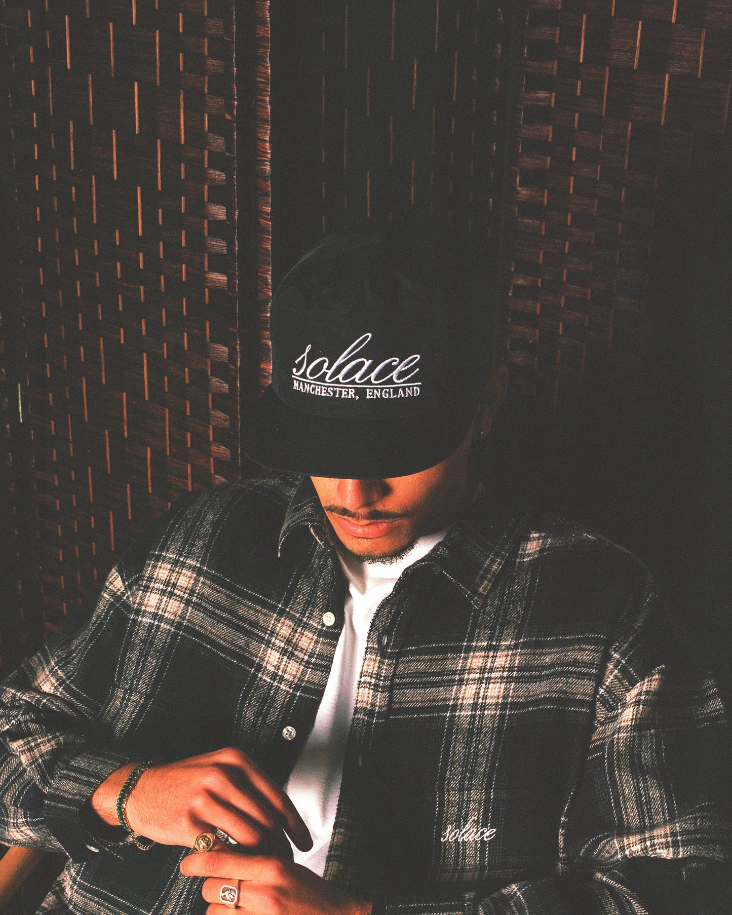 Nylon Signature Cursive 5 Panel Baseball Cap - Balsamic Black/Ivory