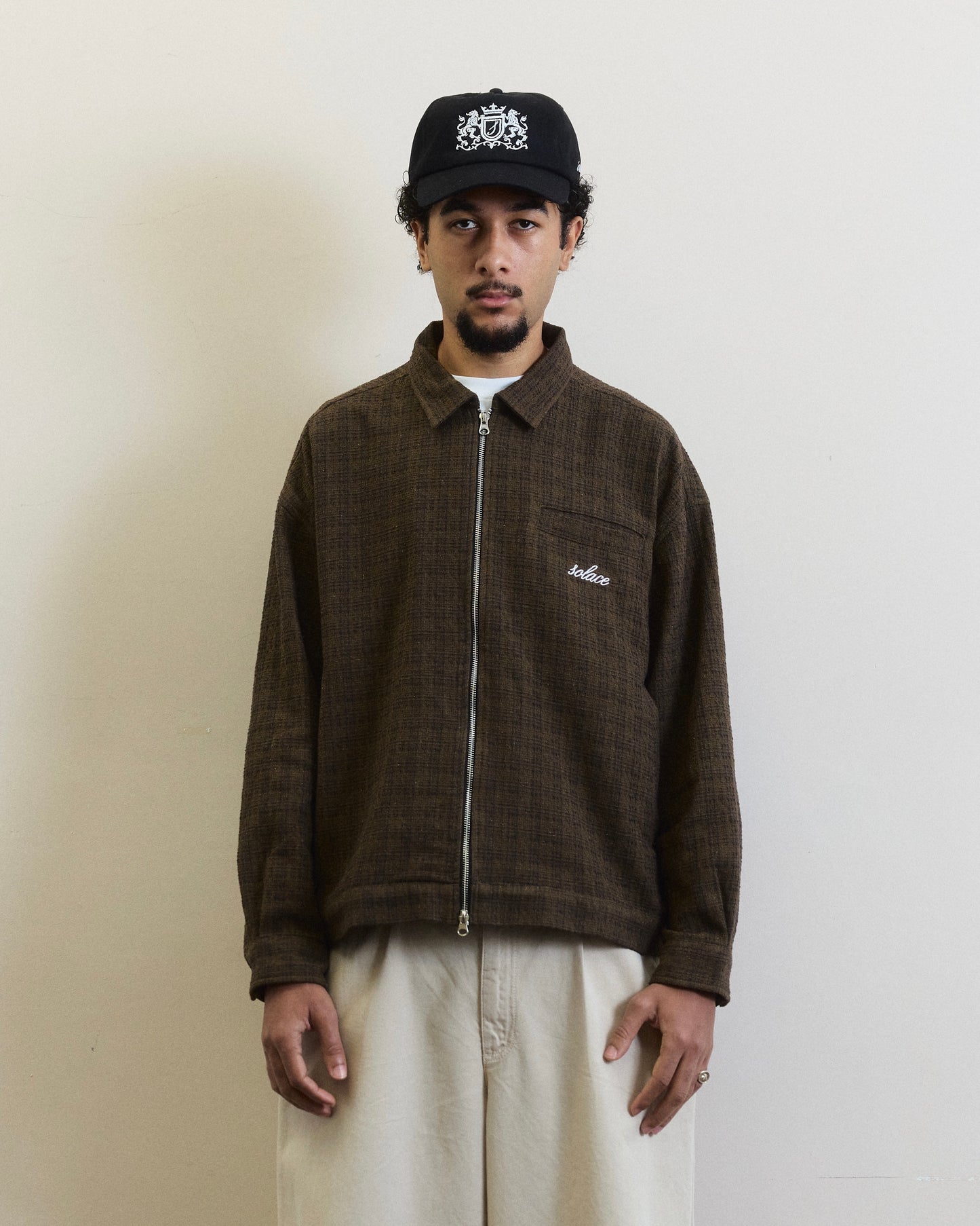 Check Boucle Zip Work Jacket - Mocha Brown/Ivory