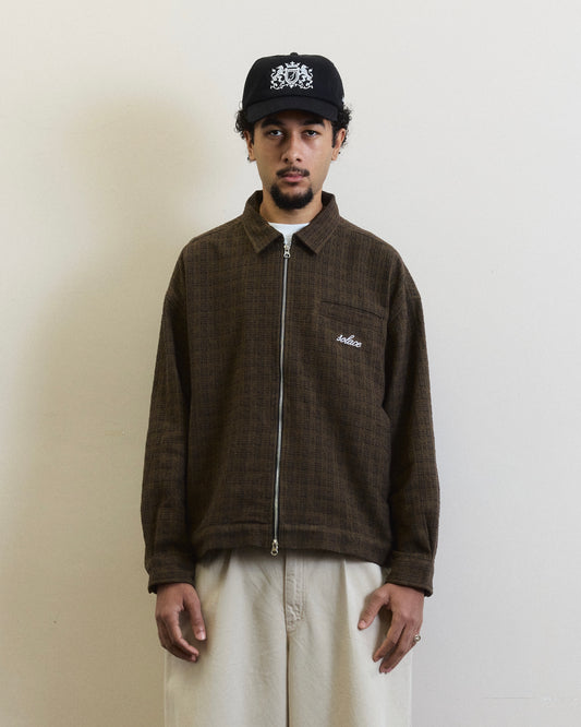 Check Boucle Zip Work Jacket - Mocha Brown/Ivory