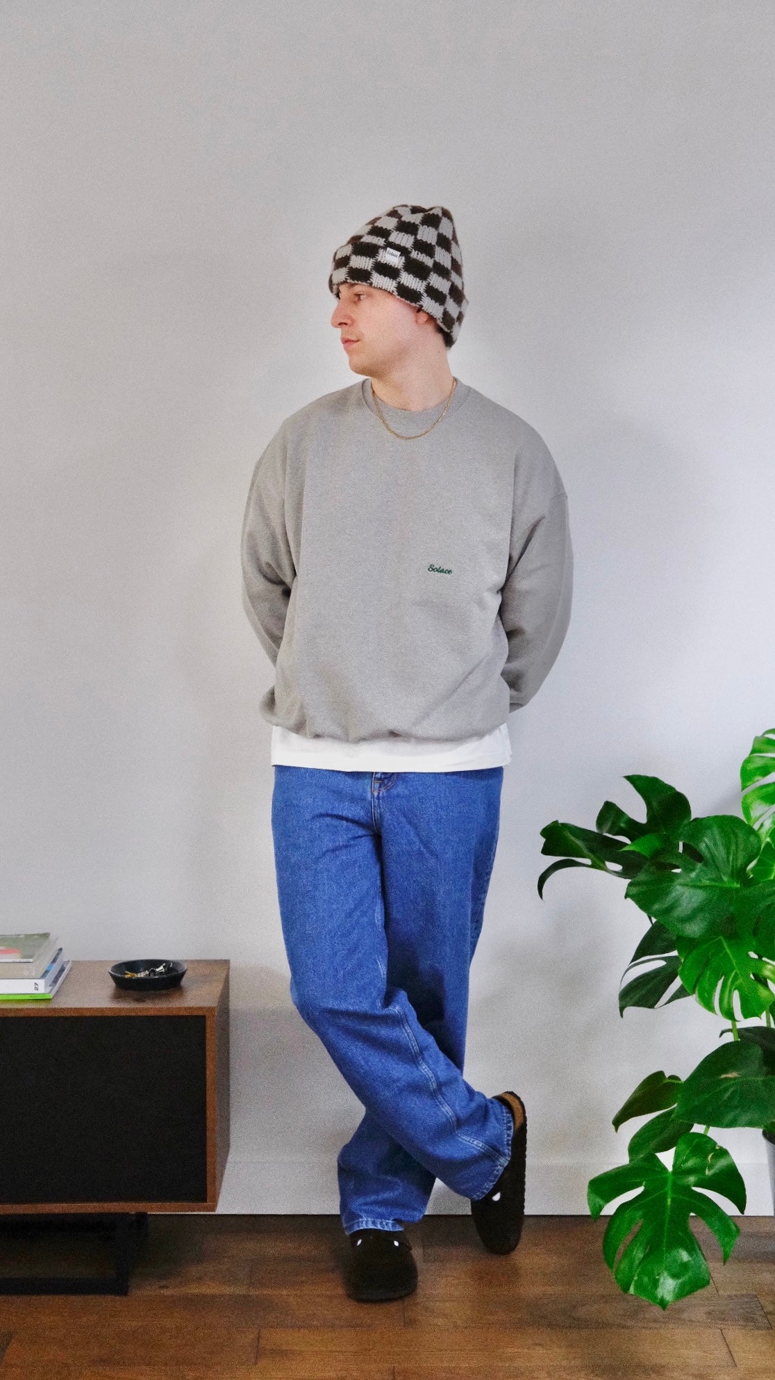 Heavyweight Oversized Boxy Mini Logo Sweatshirt - Heather Grey/Forest Green