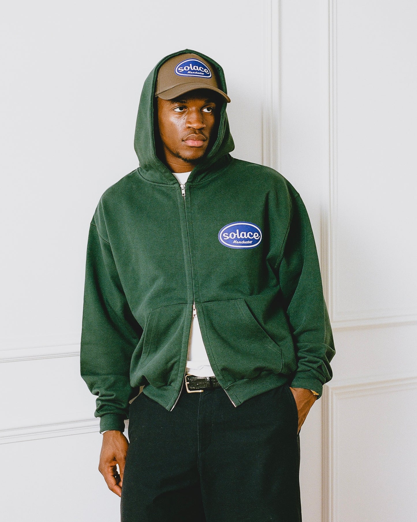 Sticker Logo Zip-Up Hoodie - Forest Green/Cobalt Blue