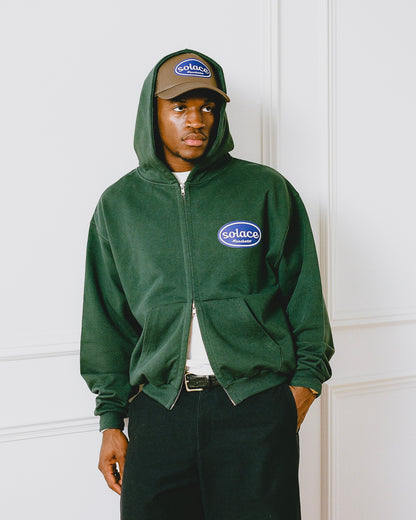 Sticker Logo Zip-Up Hoodie - Forest Green/Cobalt Blue
