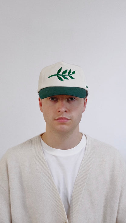 Peace Leaf 5 Panel Baseball Cap - Ivory/Forest Green