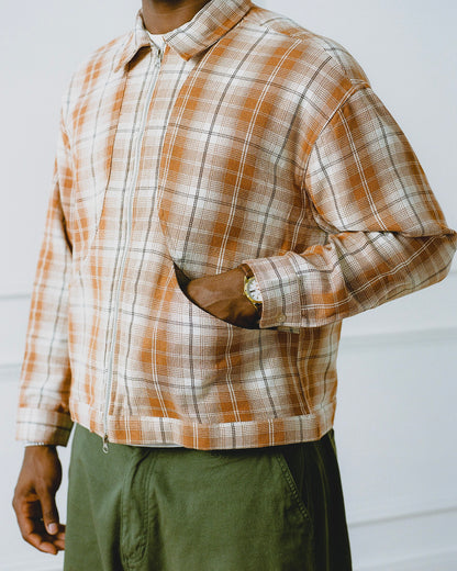 Check Curve Pocket Zip Jacket - Rust Orange/Ivory