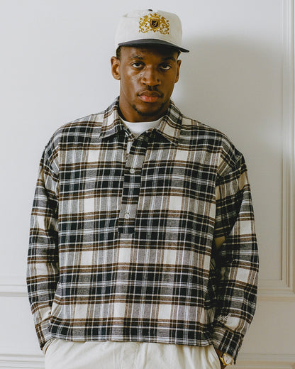 Check Flannel Polo Shirt - Midnight Navy/Cocoa Brown