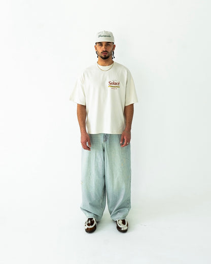 Oversized Boxy Cerveza T-Shirt - Vintage White/Rose Red