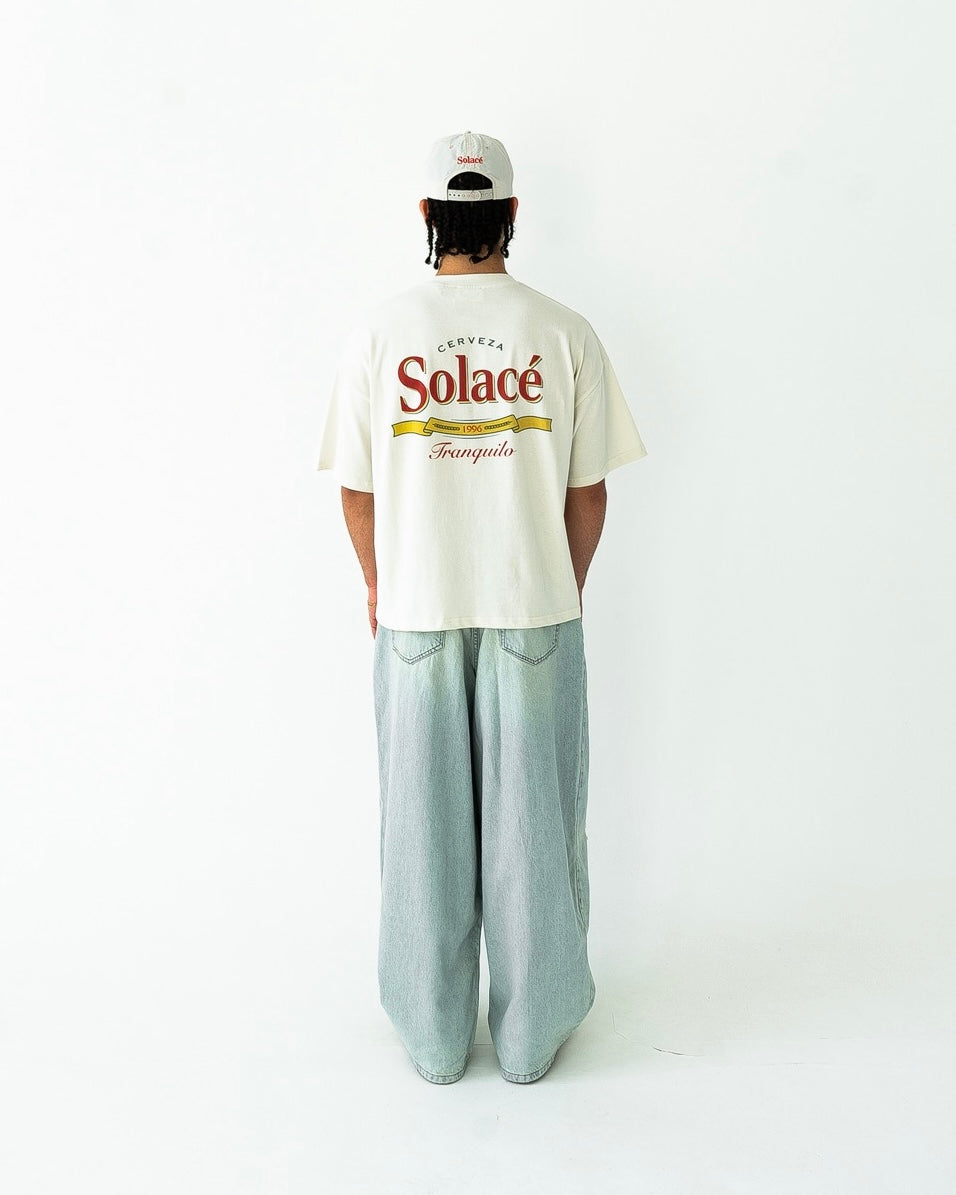 Oversized Boxy Cerveza T-Shirt - Vintage White/Rose Red