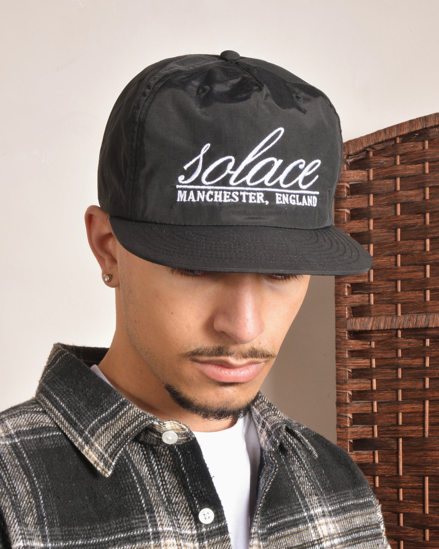 Nylon Signature Cursive 5 Panel Baseball Cap - Balsamic Black/Ivory