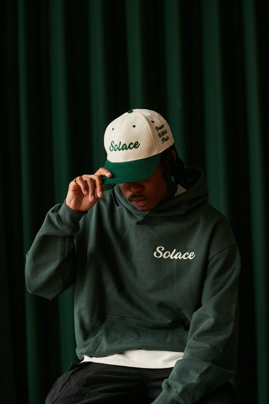 Peace Within Pain 6 Panel Baseball Cap - Ivory/Forest Green